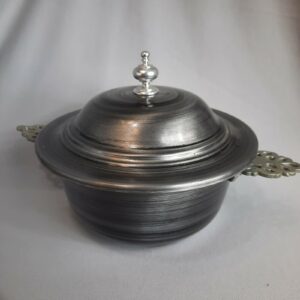 Vintage Lazar Aluminum Bowl with Ornate Handles and Lid