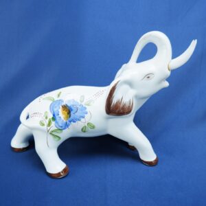 Hand Painted Elephant Figurine Ceramic Portugal Trunk Up