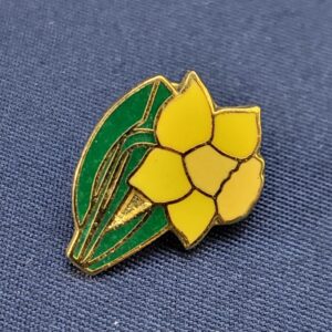 Vintage Yellow Daffodil Floral Theme Pin Back Pin - Gold Tone - Enamel