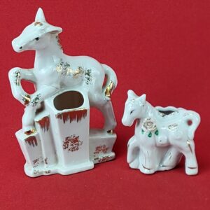 VTG Mother and Baby Horse Ceramic Toothpick Holder Figurine Set - Japan