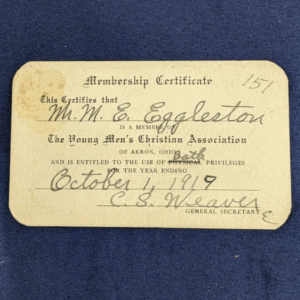 The Young Men's Christian Association - YMCA - 1919 Membership Card Akron, Ohio
