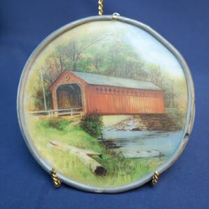 Hand Painted Stained Glass Hand Wrought Aluminum Edge Covered Bridge Sun Catcher