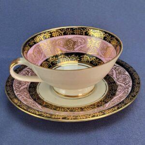 Antique Fine China Bavaria Teacup & Saucer 22k Gold Plate Floral Design Germany