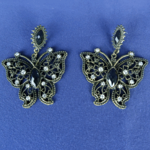Vintage Butterfly Statement Earrings with Rhinestones and Black Accents