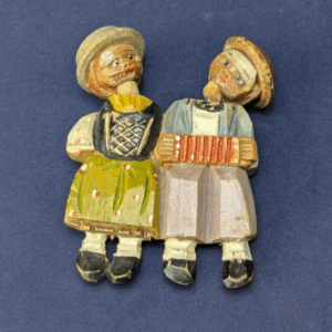 Vintage Hand-Carved Wooden Bobblehead Figurine - Folkloric Couple with Accordion