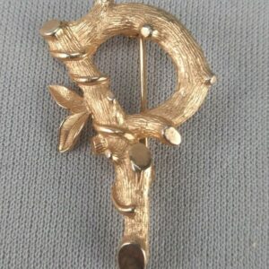 Vintage Sarah Cov Gold Toned Pin / Brooch with Tree Branch & Vine Design "P"