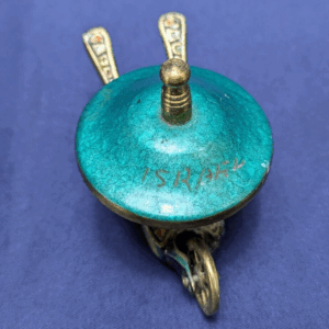 Vintage Israel Green Enamel Brass Wheelbarrow w/Lid  Saccharine Holder