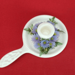Vintage Ceramic Pottery Chamber Stick Candle Holder With Purple Phlox  Japan