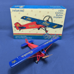 1999 ERTL Coors Die Cast Metal Plane Coin Bank | 1929 Curtiss Robin Airplane