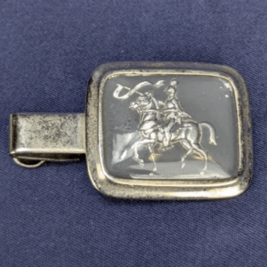 Vintage Silver-Toned Tie Clip with Knight and Horse Design