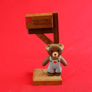 Miniature Wooden Welcome Friends Mailbox with Plastic Bear Figurine