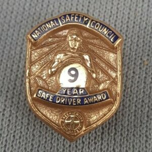 National Safety Council 9 Year Safe Driver Award Pin with Screw Back