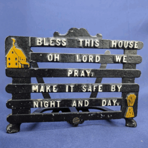 Vintage Cast Aluminum "BLESS THIS HOUSE OH LORD WE PRAY" Trivet Napkin Holder