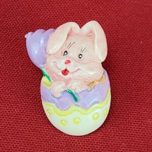 Vintage Pin Brooch C Clasp Easter Bunny Rabbit In Egg  Pink Purple Yellow