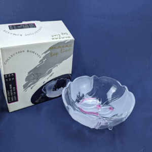 1970s Glasax Top Line Glass Bowl Clear/ Etched Pink Tulips Germany