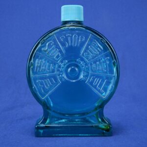Vtg Stanley Home Products Blue Glass Ship Throttle Cologne Bottle Decanter MA.